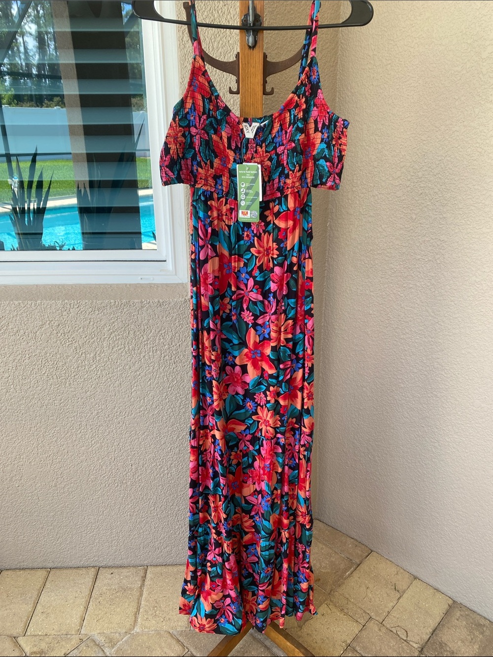 Roxy Floral Maxi Dress in Red, Pink, Blue & Green